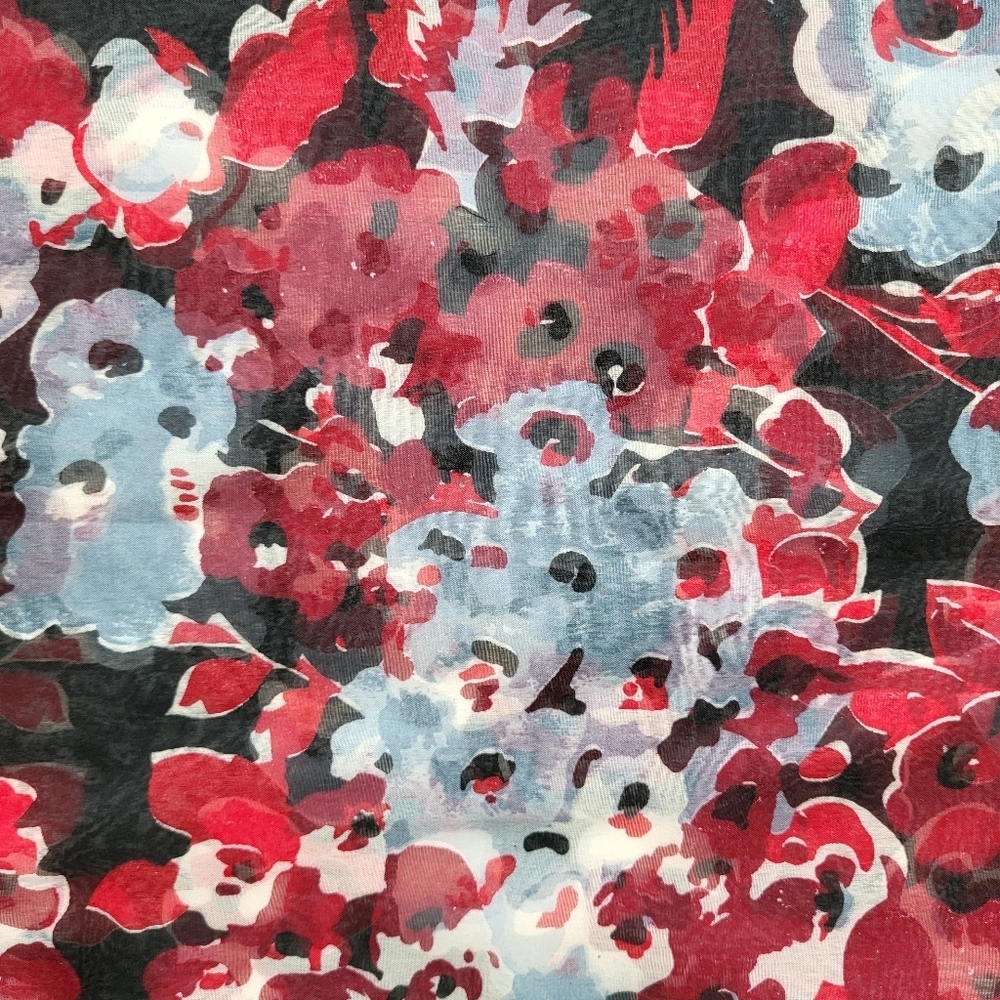 Black, Red and White Floral Print Lightweight Scarf -  70" x 20" - Picture 7 of 8